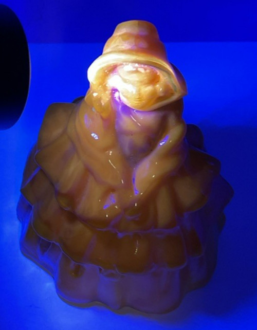 Vintage Boyds Orange Cadmium Slag Glass “Louise” Colonial Lady Figurine