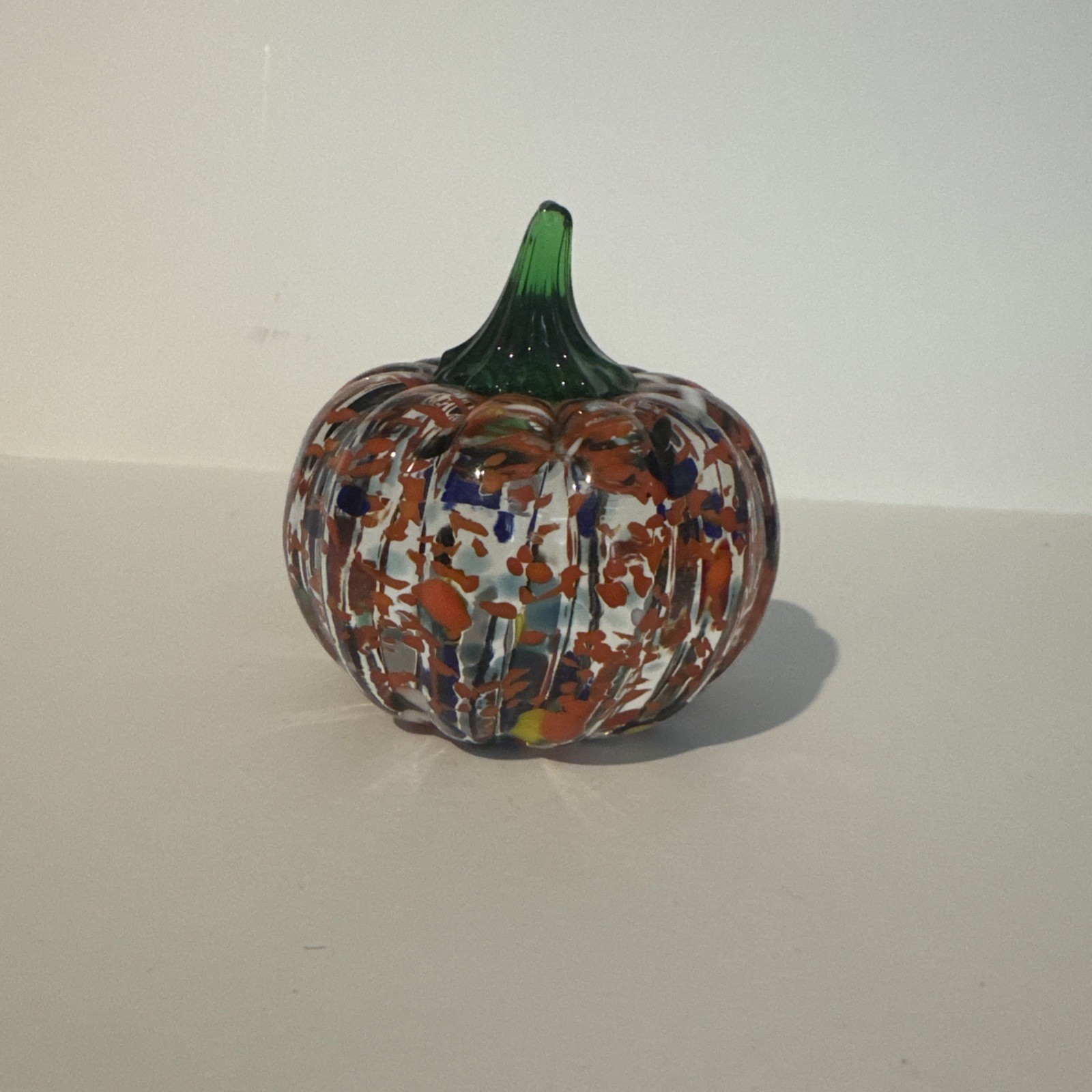 Blenko Pumpkin Paperweight Mini Multicolor Frit In Crystal Glass Applied Stem