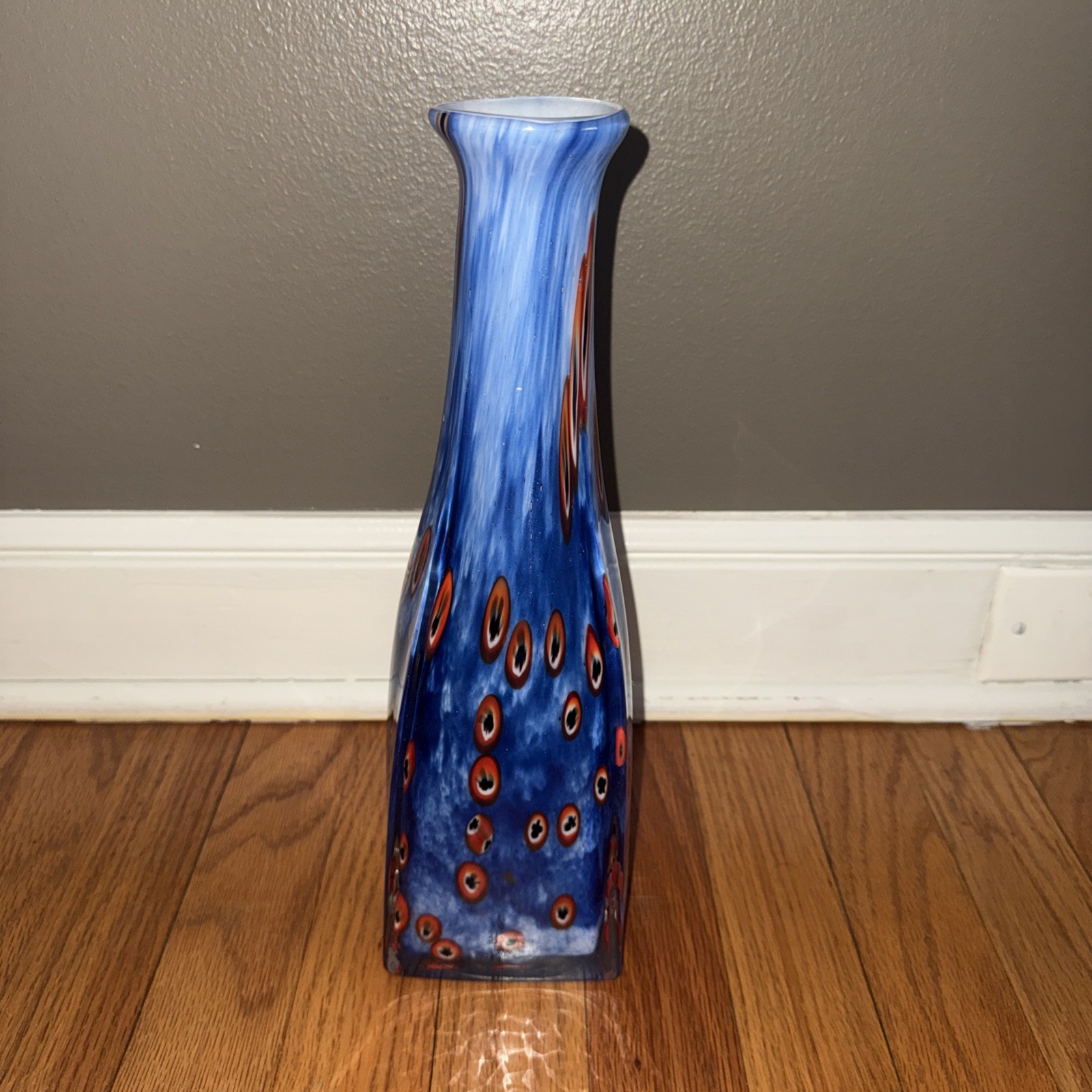 12.5” Hand Blown Art Glass Vase-4.6lbs-Murano Style Millefiori Polished Pontil