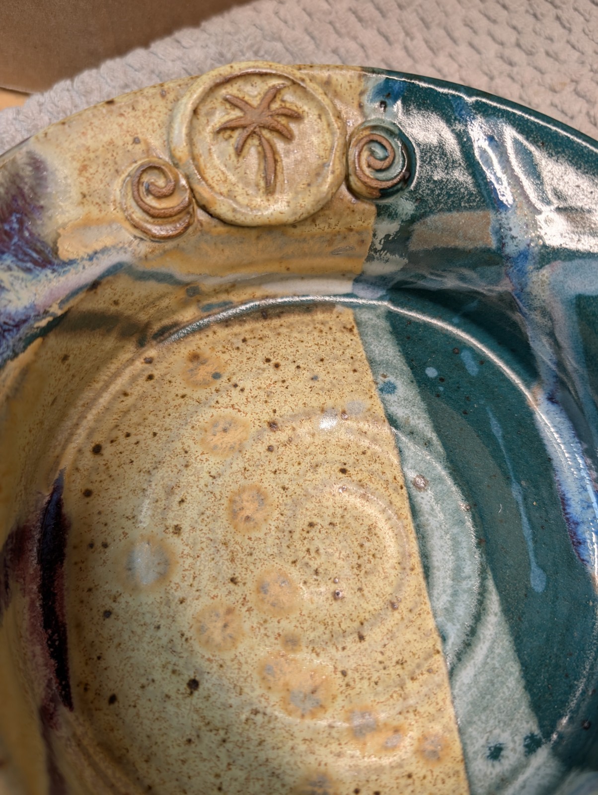 Teresa Bowen Signed Studio Art Pottery Set of 2 – Teal Purple Speckled Glaze…