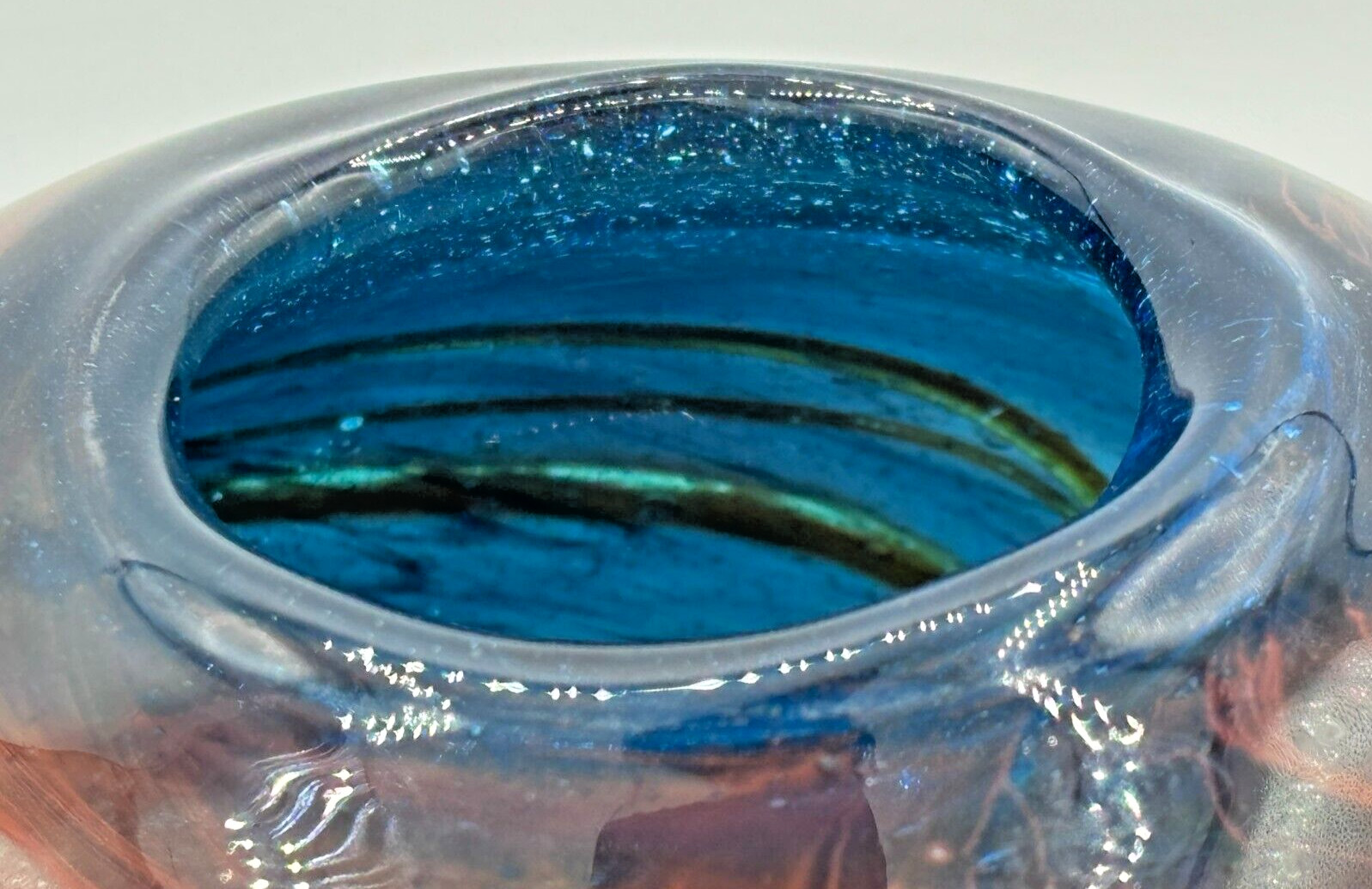 JP Goodman Art Glass Vase Signed Mouth-Blown Swirl Earth Tones 1977 4½″×5¼″ Sign