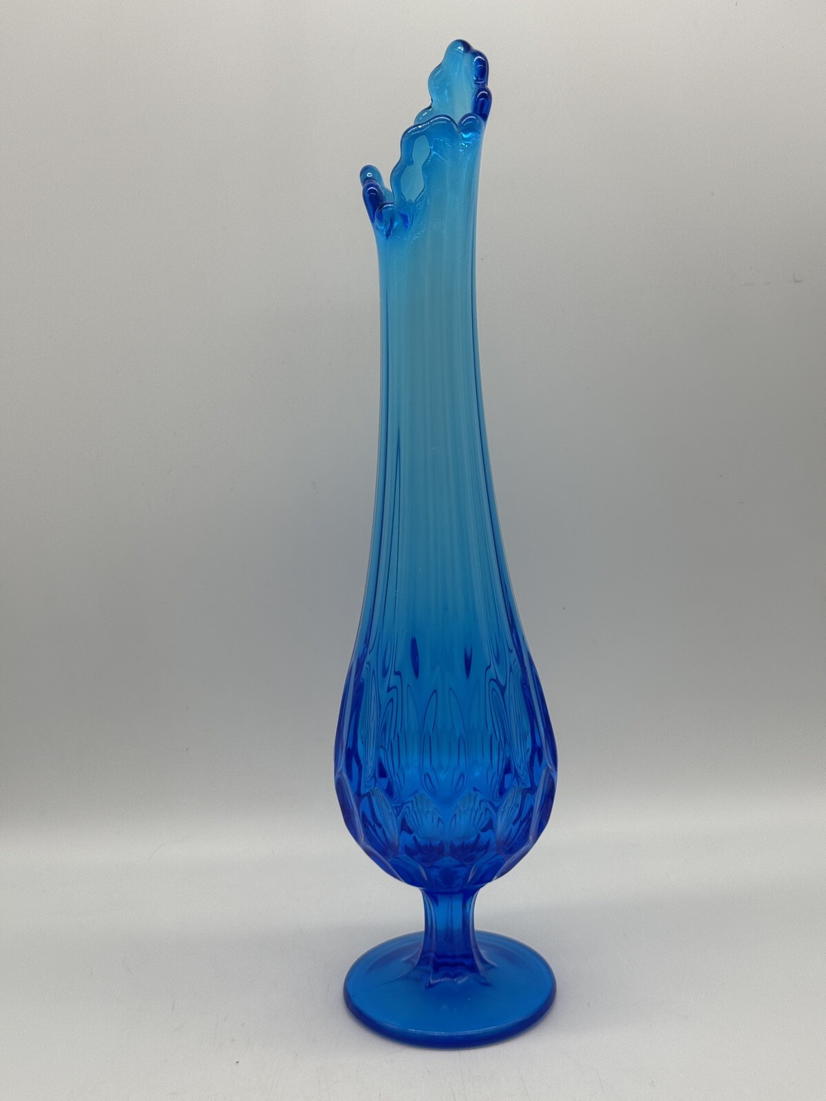 MCM Fenton Sapphire Blue Swung Thumbprint Vase 14”