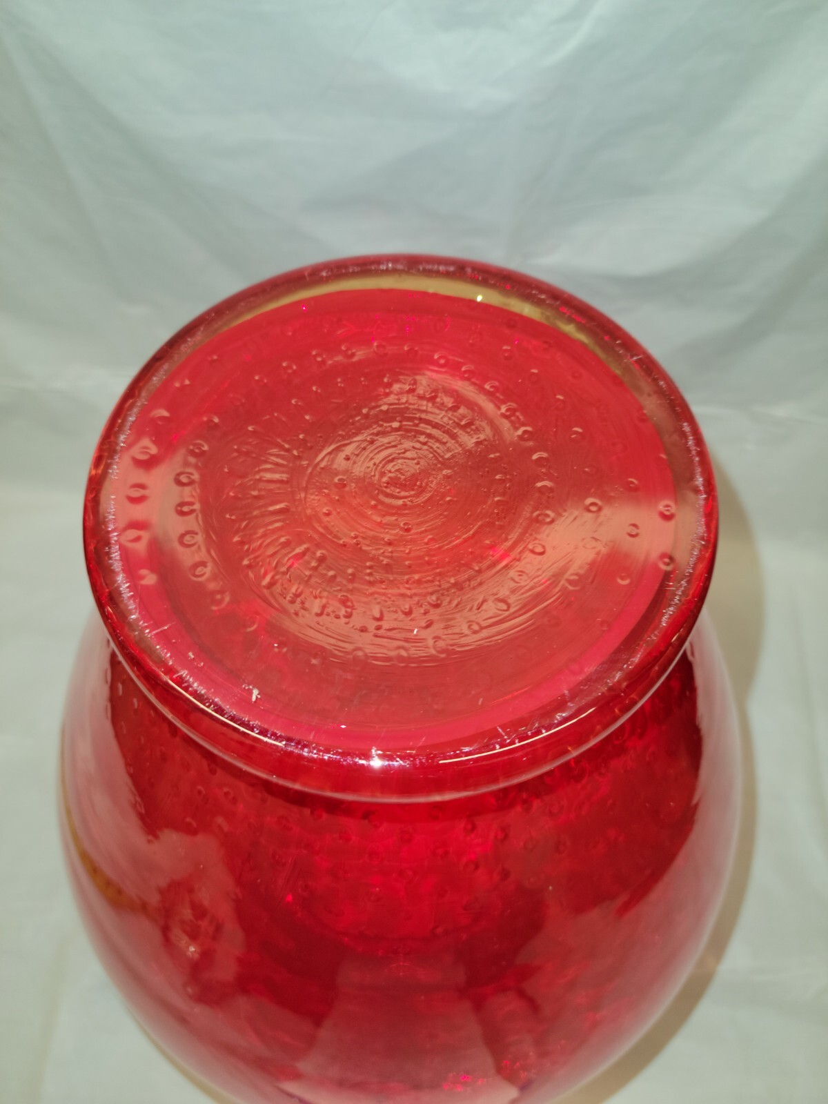 1960s MID CENTURY GLASS ITALIAN RED Optic VASE QUILTED 14 inch Beautiful!