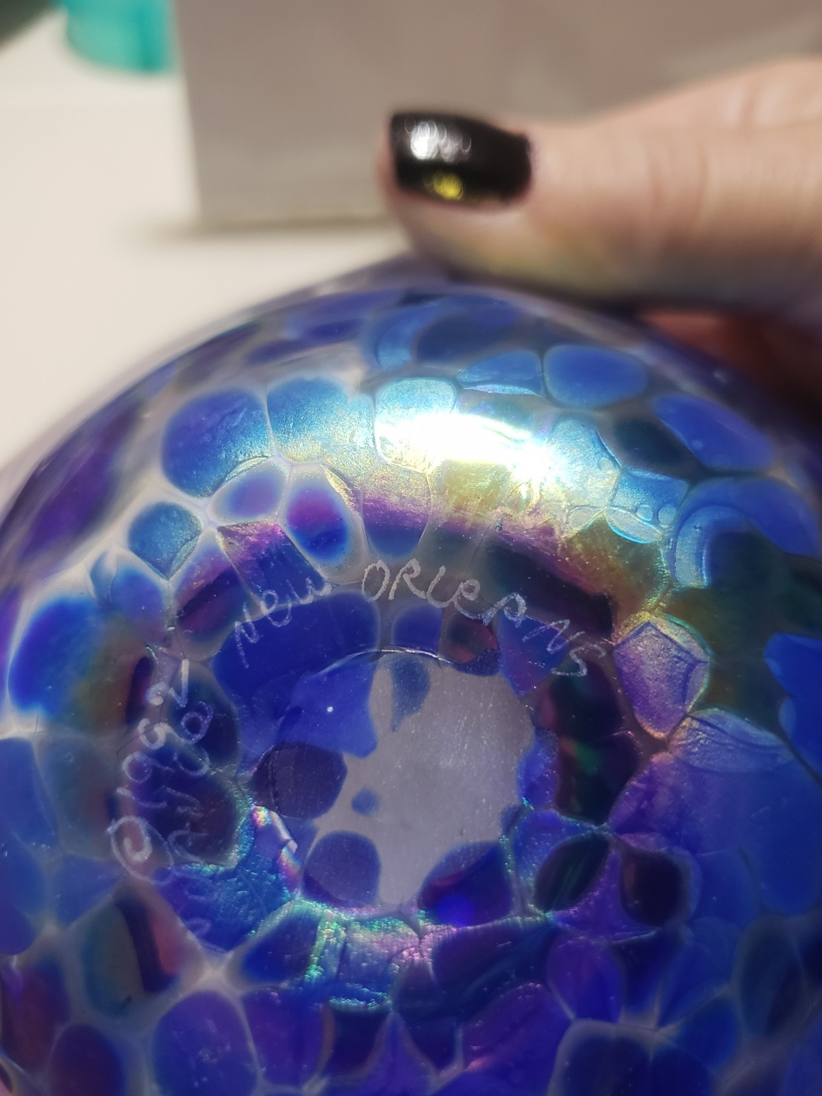 Vintage New Orleans Nuance 1992 Glass Multi Color Hand Blown Iridescent Bowl