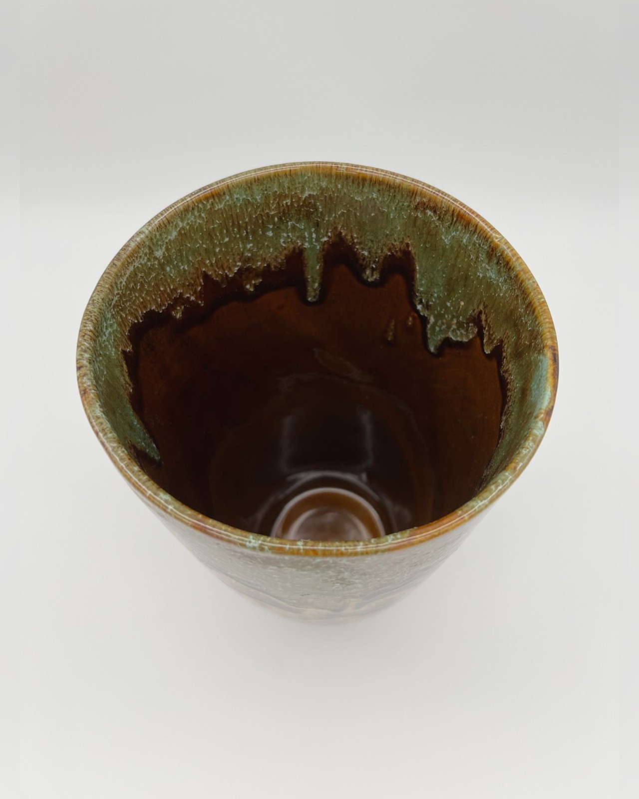 Dryden Pottery Art Vase Drip Glaze MCM Studio Ceramic Brown Green Mottled USA
