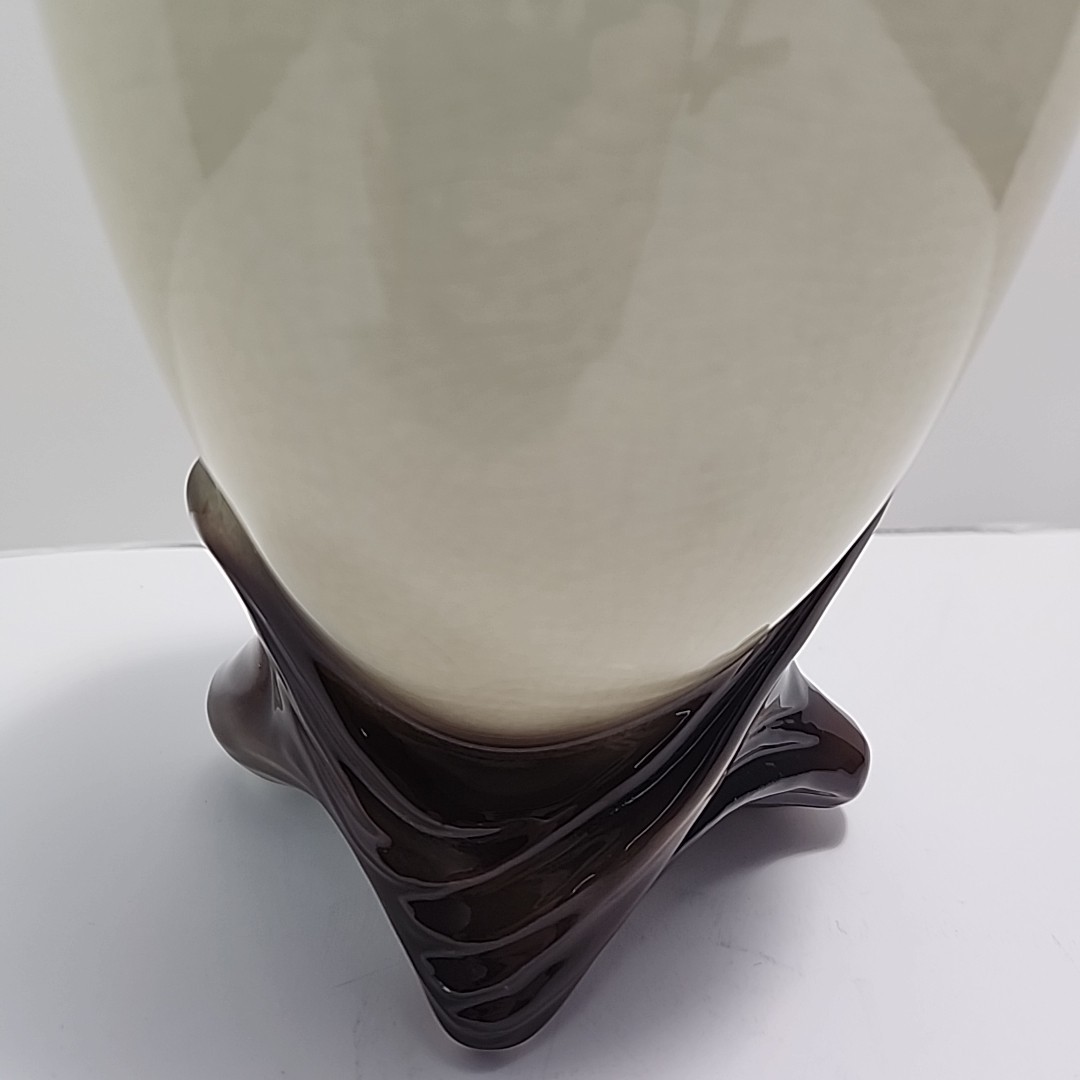 Vintage Royal Copley Tri Footed Vase Philodendron Ivy Vine ArtDeco 7.5”Tan Green