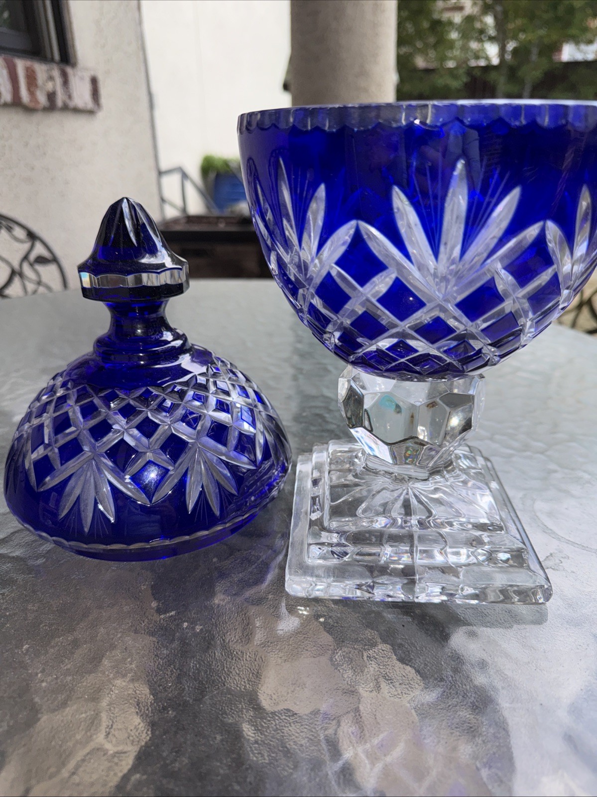 Magnificent Bohemian Brilliant Cobalt Blue Cut to Clear Hand Cut Lead Crystal