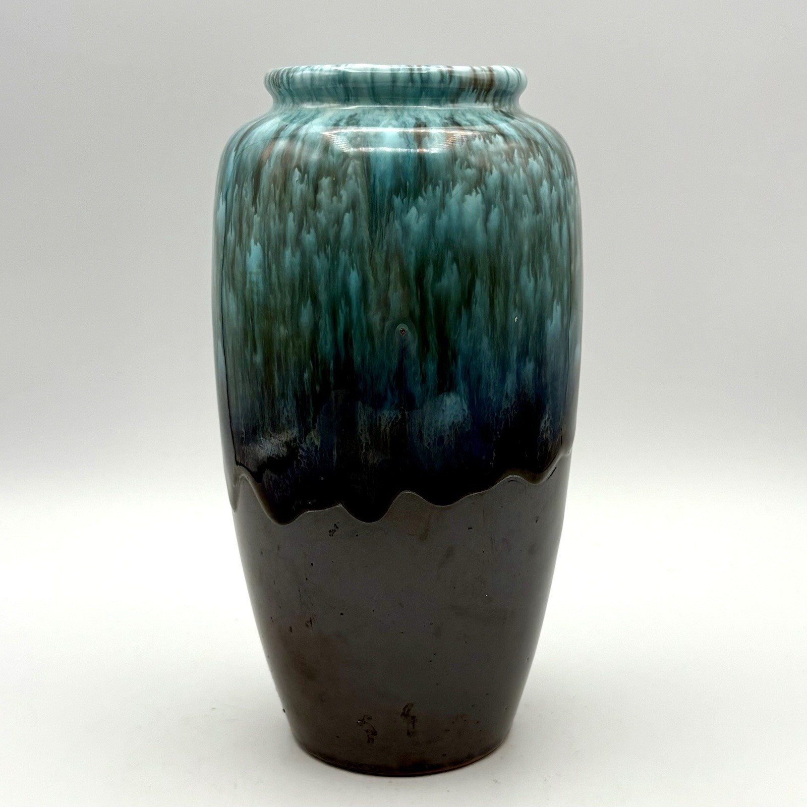 Vintage Drip Glaze Pottery Vase Brown Green Teal Blue High Gloss