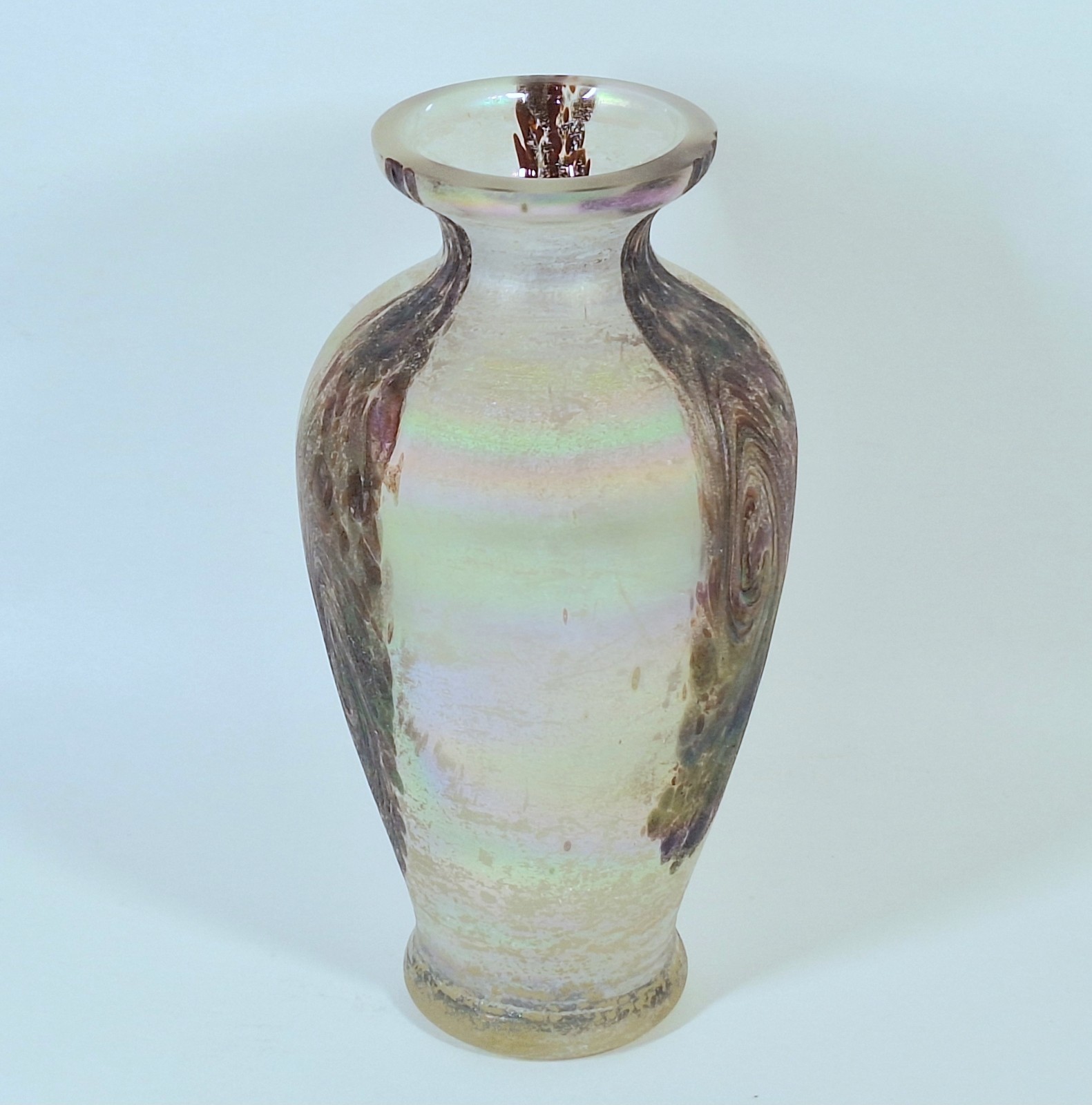 Vintage Iridescent Rainbow Swirl Frosted Glass Vase 8″ FREE SHIPPING