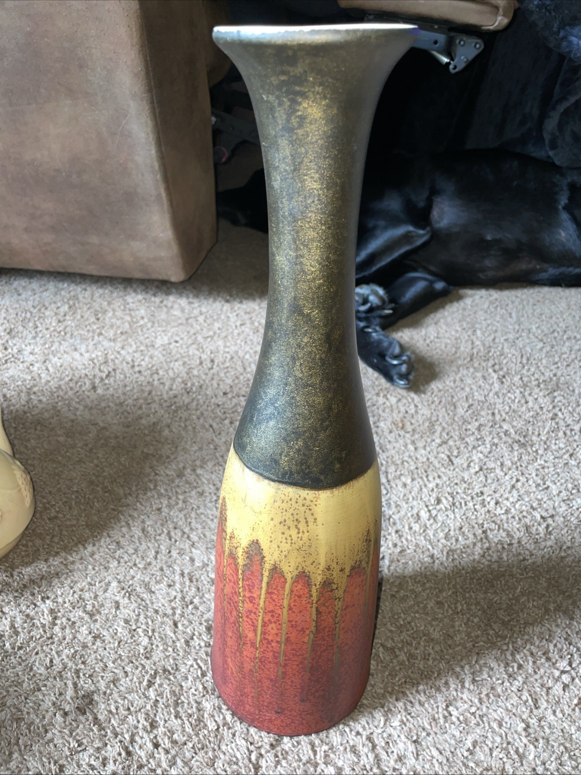 “Fat Lava” Floor Vase 16” ceramic pristine Pale drip statement piece