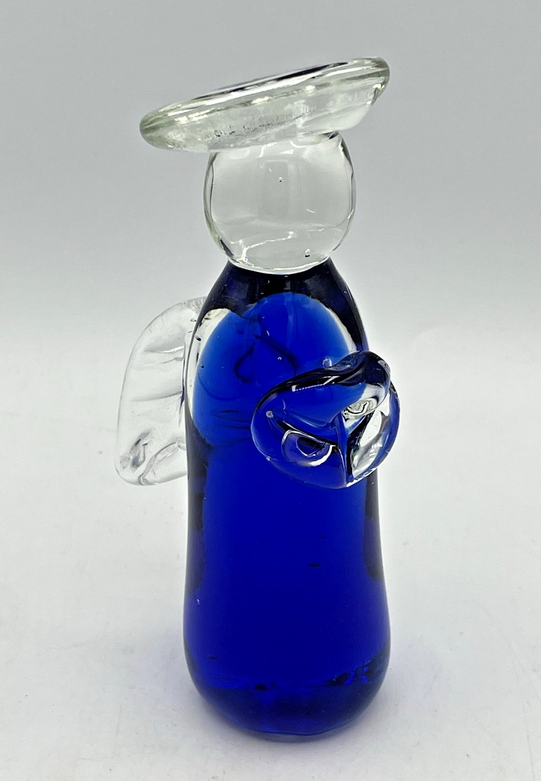 Vintage Glass Angel Cobalt Blue And Clear Handblown With Wings And Halo 6 1/2″ H