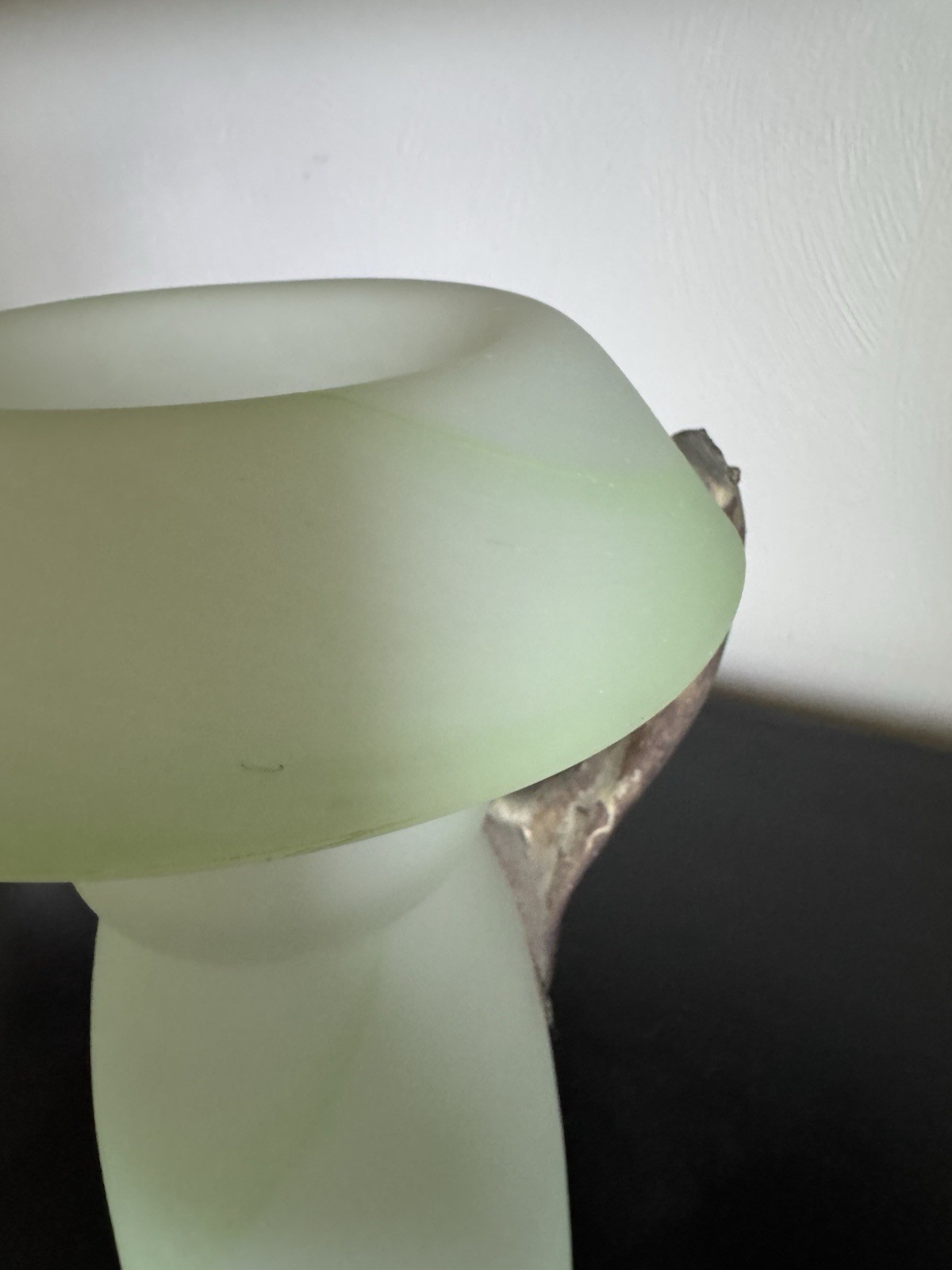 ROMBLASZNA Frosted Swirl Art Glass Vase w/ Metal Handles Romania White/Green