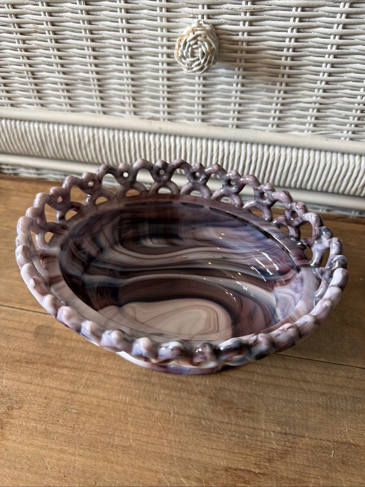 Vintage 7.5” Imperial Glass Purple Slag Latticed Nest (No Rabbit Lid)