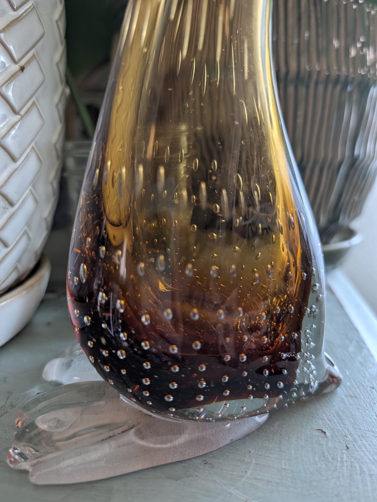 Murano Studio Art Glass Duck Figurine Hand Blown Brown Clear Check Out Photos 🤍