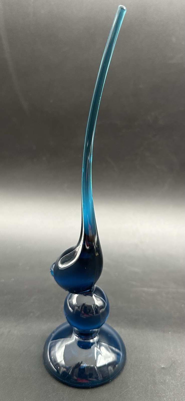 Viking Glass Long Tailed Bird Blue 9 1/2 Inches Tall Mid Century Modern MCM