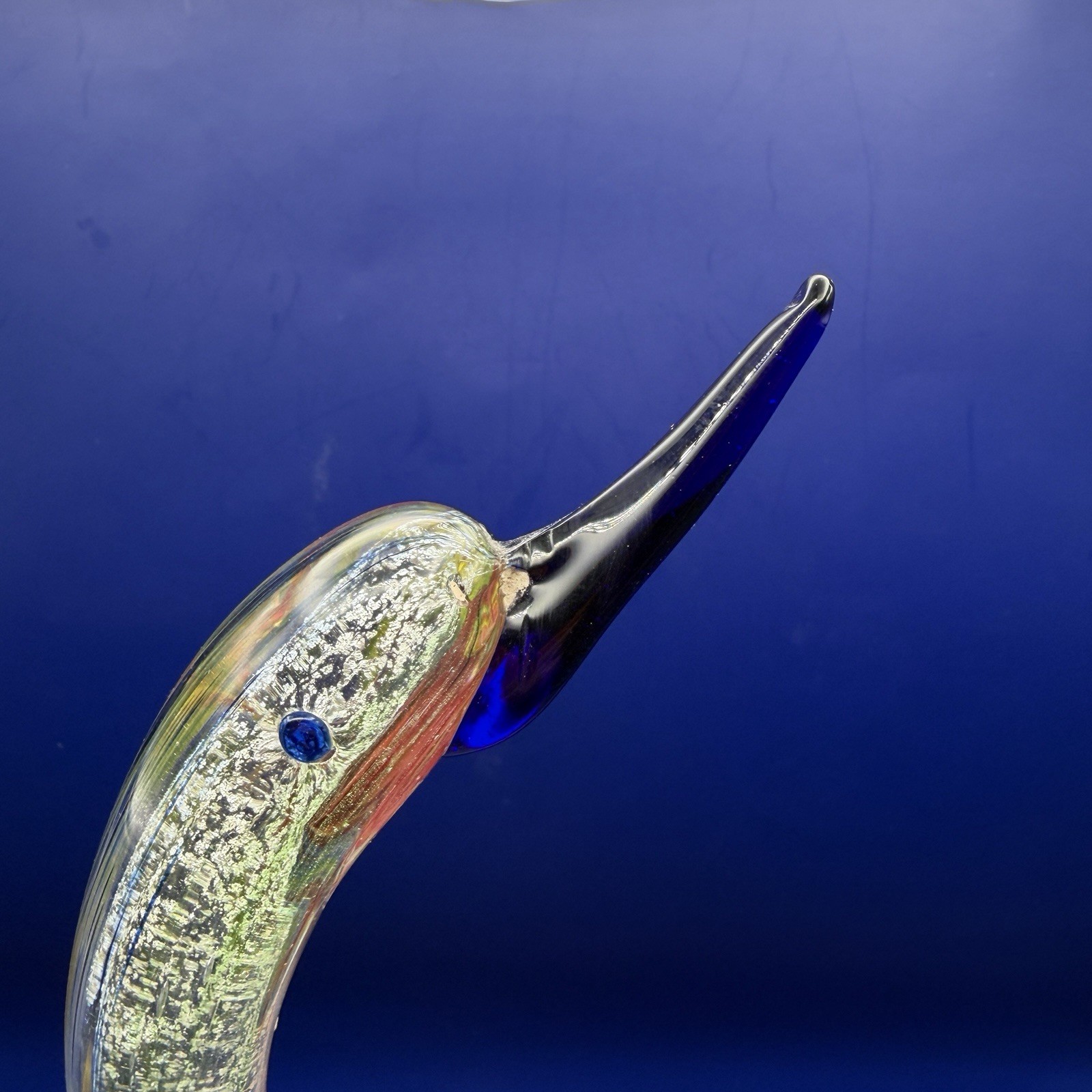 Two Murano Swans Standing At 14” Stunning Blue Green Red Pink And Gold Colors