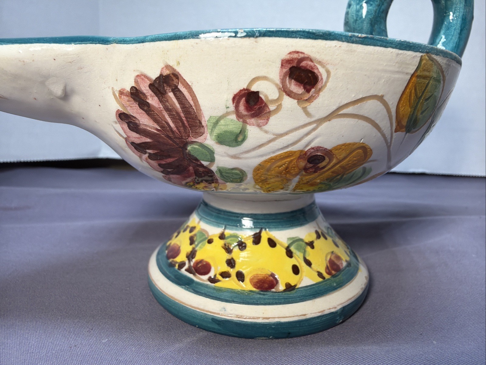 Vintage Aladdin Lamp Candle Holder Handpainted Italy Pottery Set Of 2
