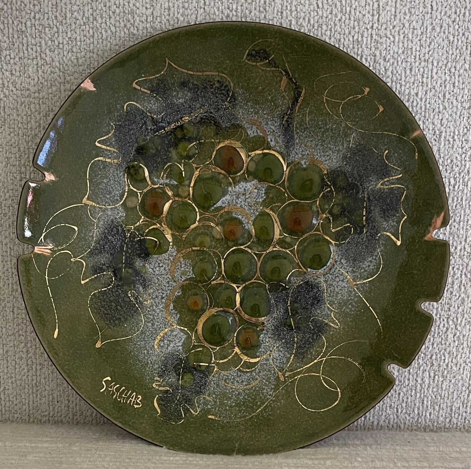 Vintage MCM Enamel-on-Copper Ashtray SIGNED Sascha Brastoff