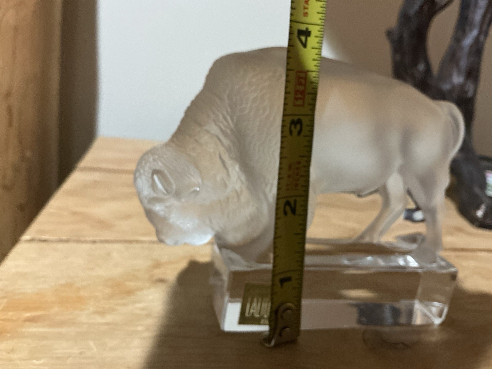 Lalique Paris Clear/Frosted Crystal Glass Buffalo Figurine 5in L x 4in H