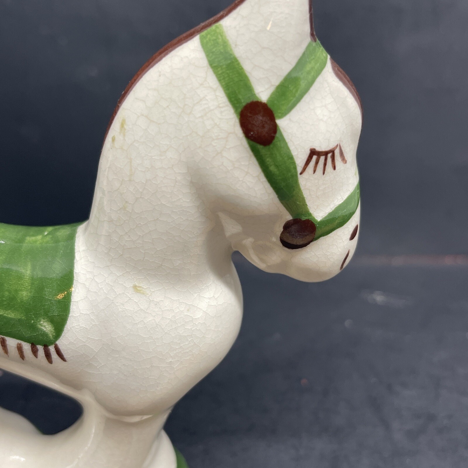 1940s Rio Hondo Ceramic Horse Figurine California Pottery Green, Cream and Brown