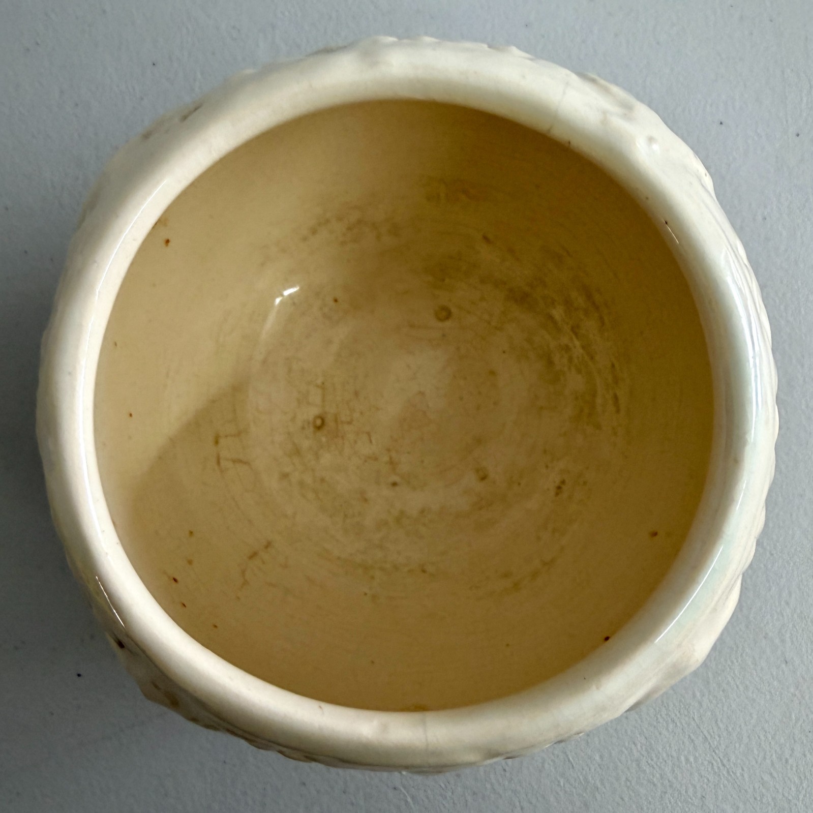 Vintage Nelson McCoy Basketweave Hanging Planter Ivory Pottery Bowl 5in 1930s