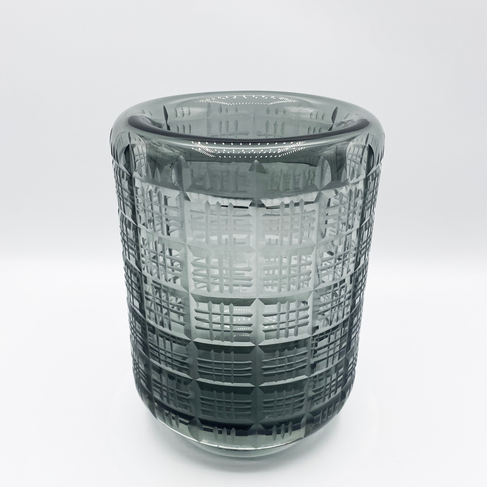 CYAN DESIGN Off the Grid (Medium) Smoke Cut Glass Vase or Candle Holder