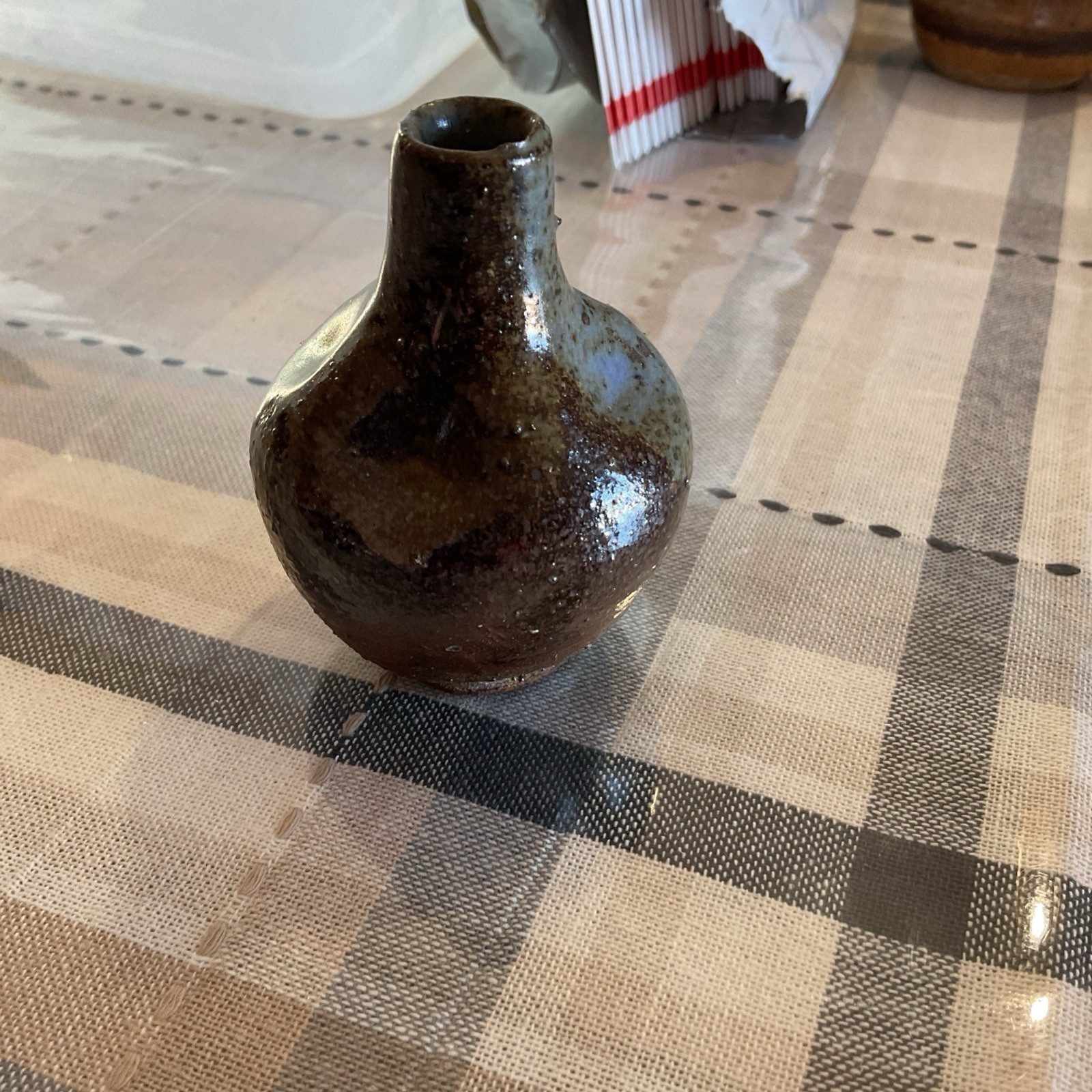 Pottery Bud Vase 3 Inches Tall Signed