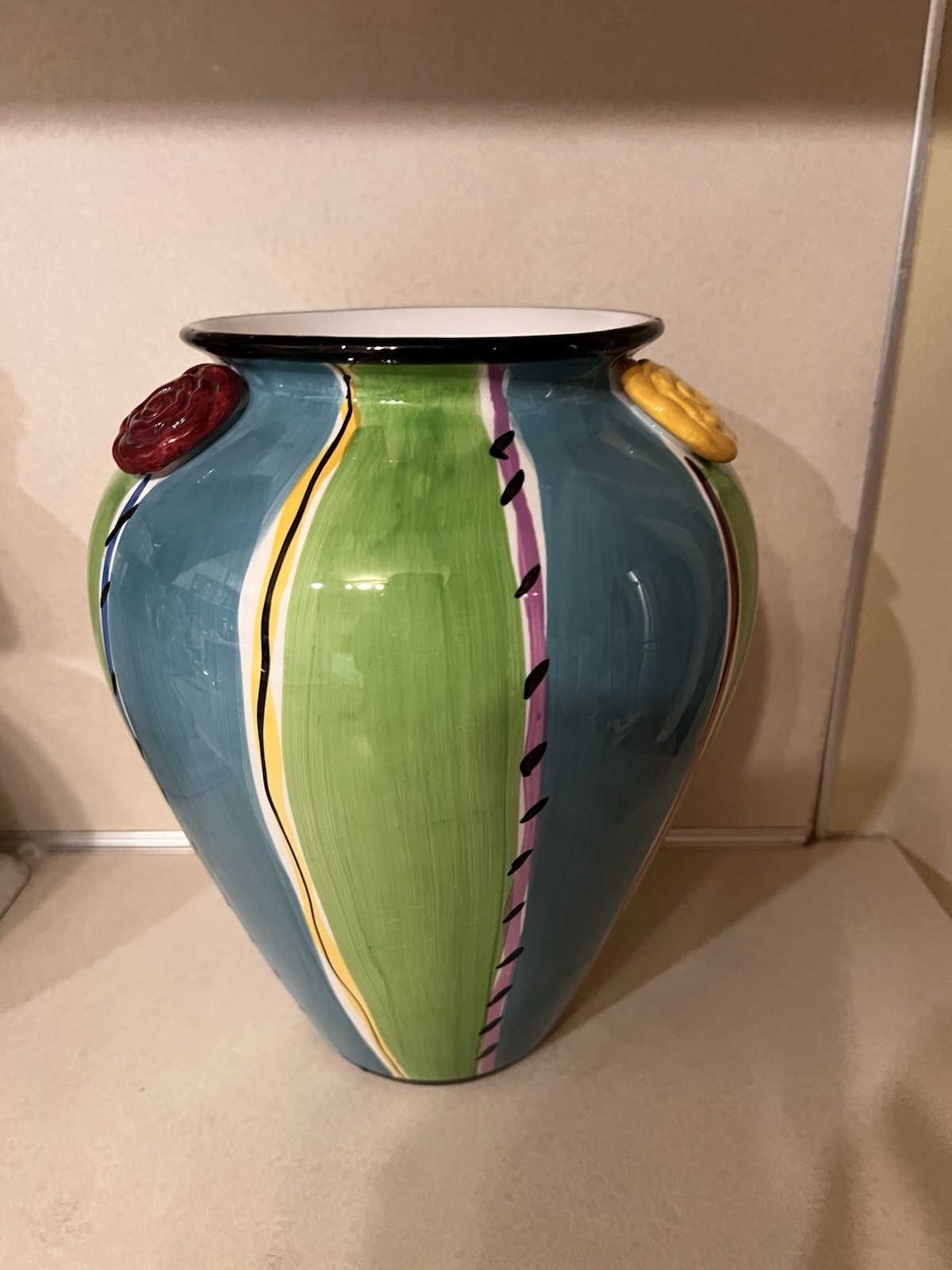 Blue Ridge Designs Art Pottery 3D Handpainted Vase 11” X8” Large