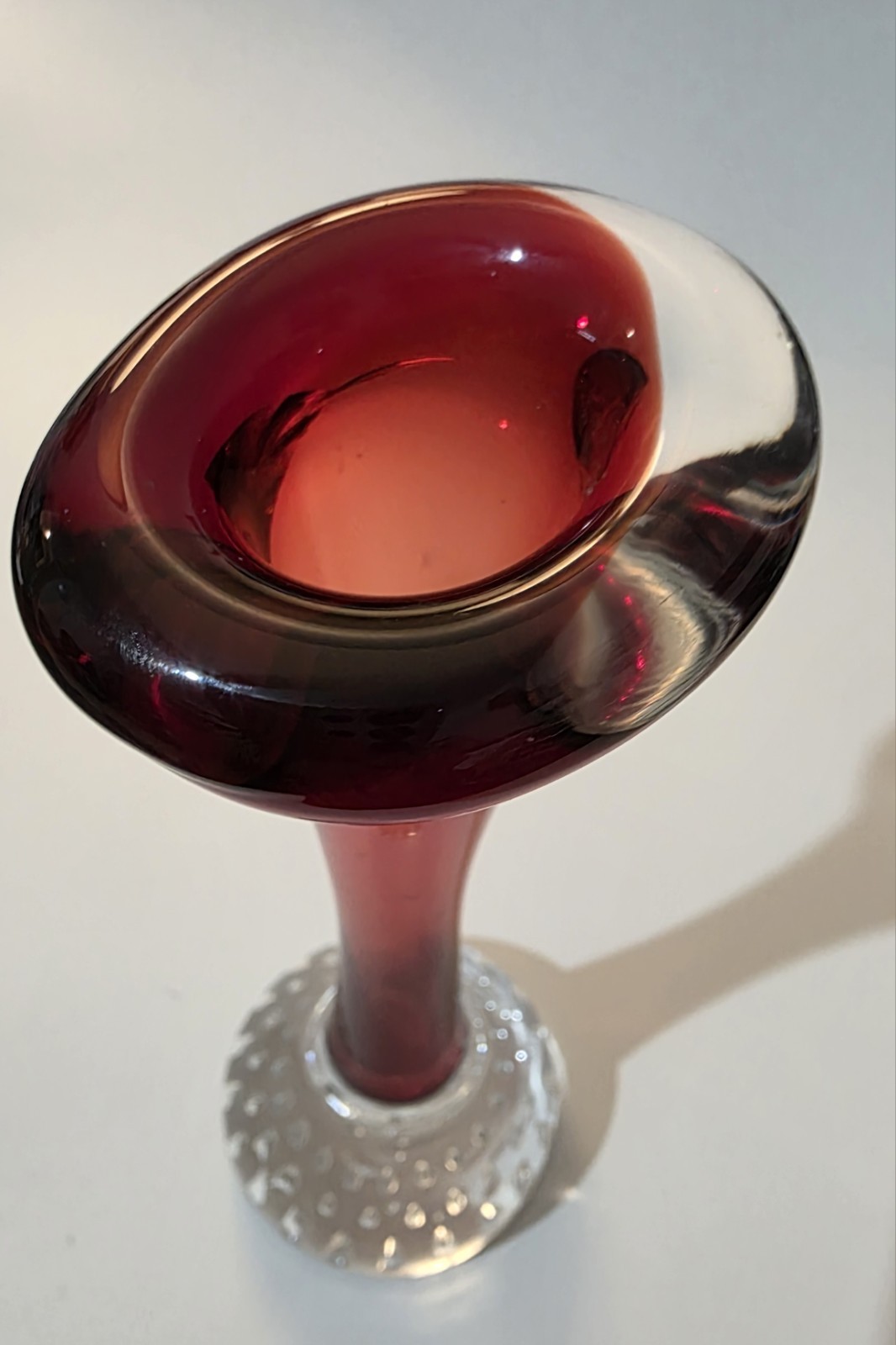 MCM Aseda Vase Ruby Red Swedish Hand Blown Contolled Bubbles 1960s 6.5″