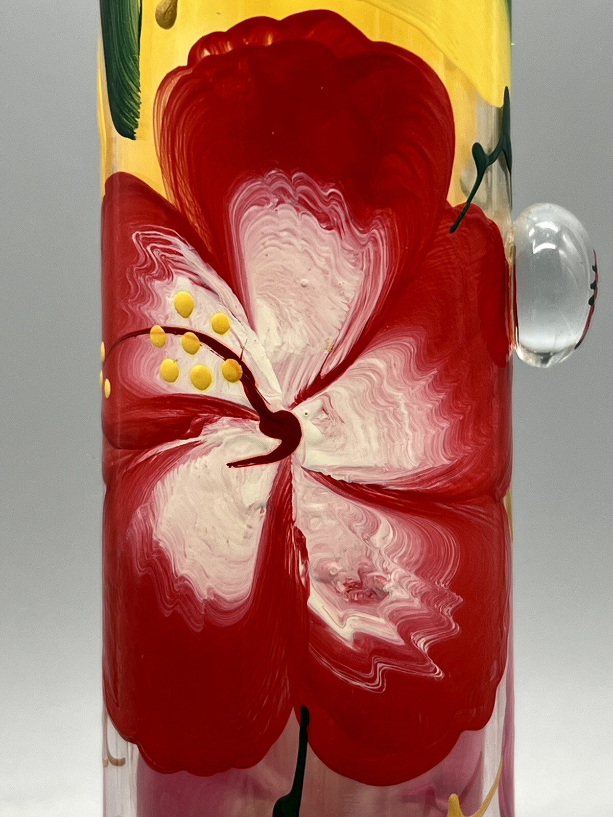 Unique Hand Painted Glass Vase Flowers Applied Glass Ladybug Signed Rae Neil