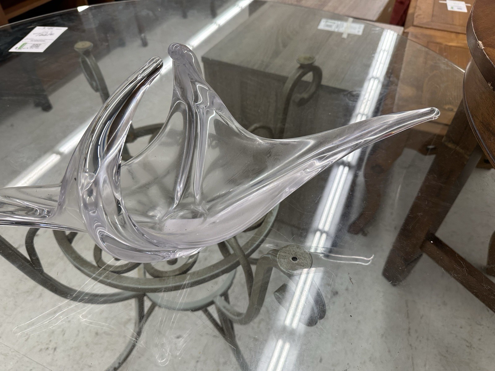 COFRAC Art Vannes France Crystal Glass Winged Centerpiece Sculpture 20” VTG
