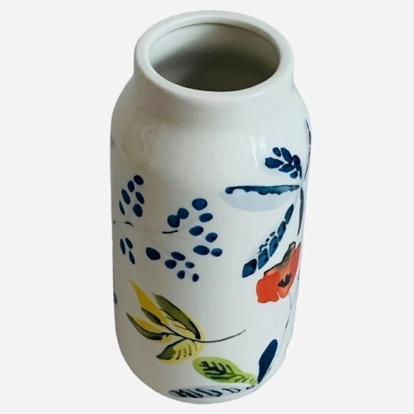Threshold White Ceramic Vase Handcrafted Floral Print Stoneware 8″ Farmhouse New