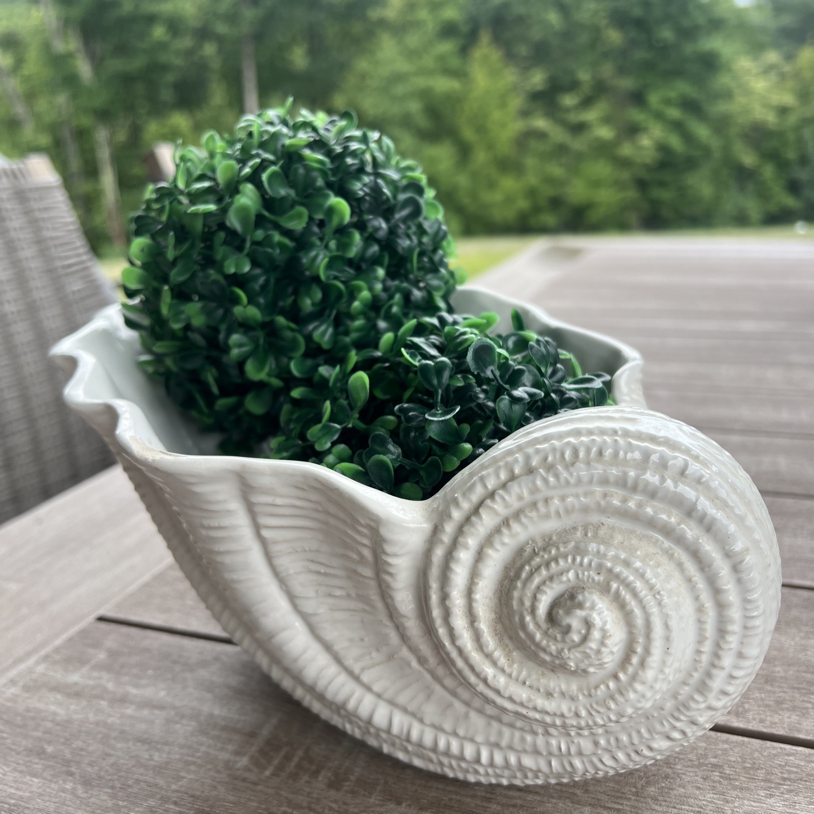 Vintage large SEAShell Nautilus ceramic Vase or Planter Made in Italy 5.5×11”