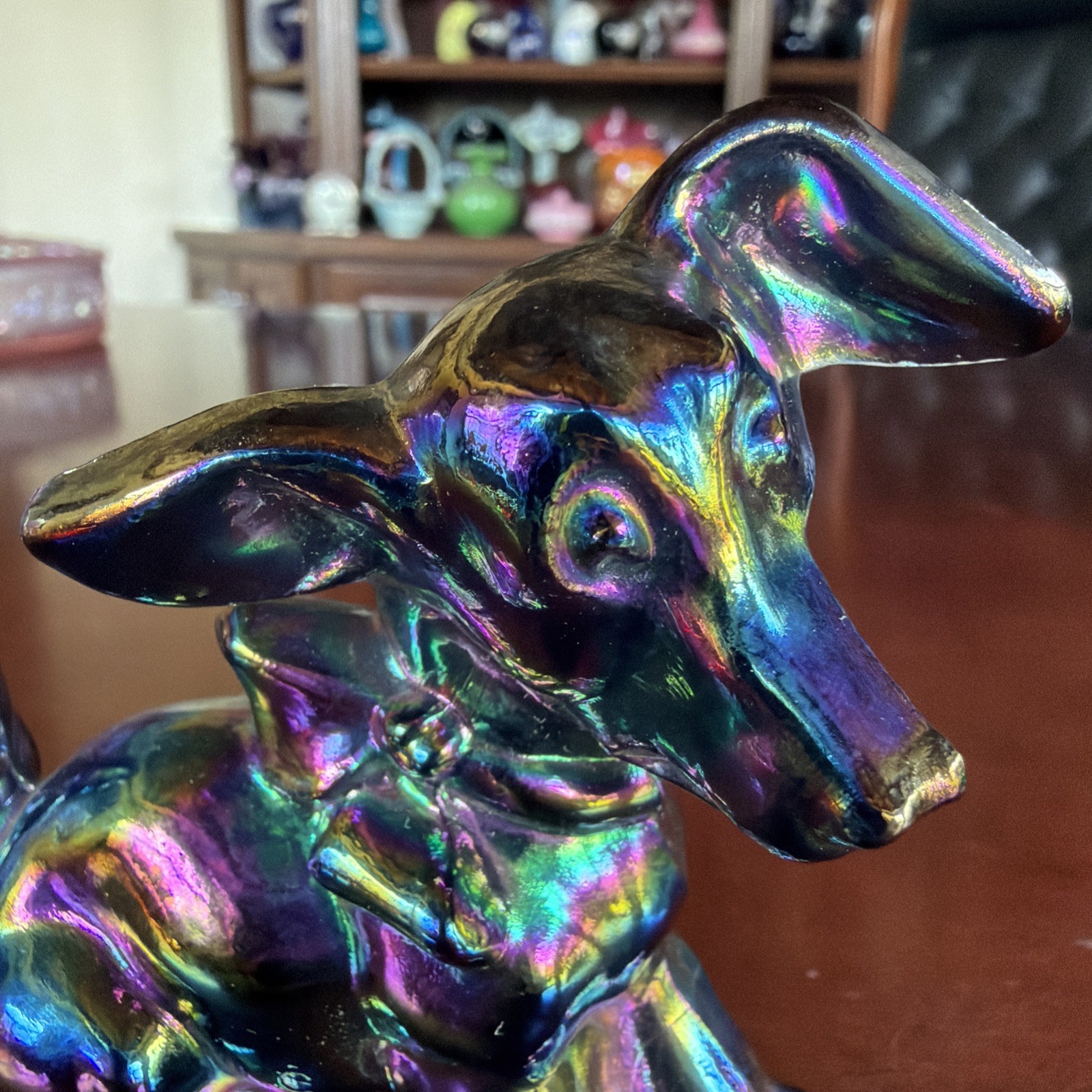 Darling Vintage Imperial Glass Terrier “Parlor” Pup Amethyst Carnival Signed