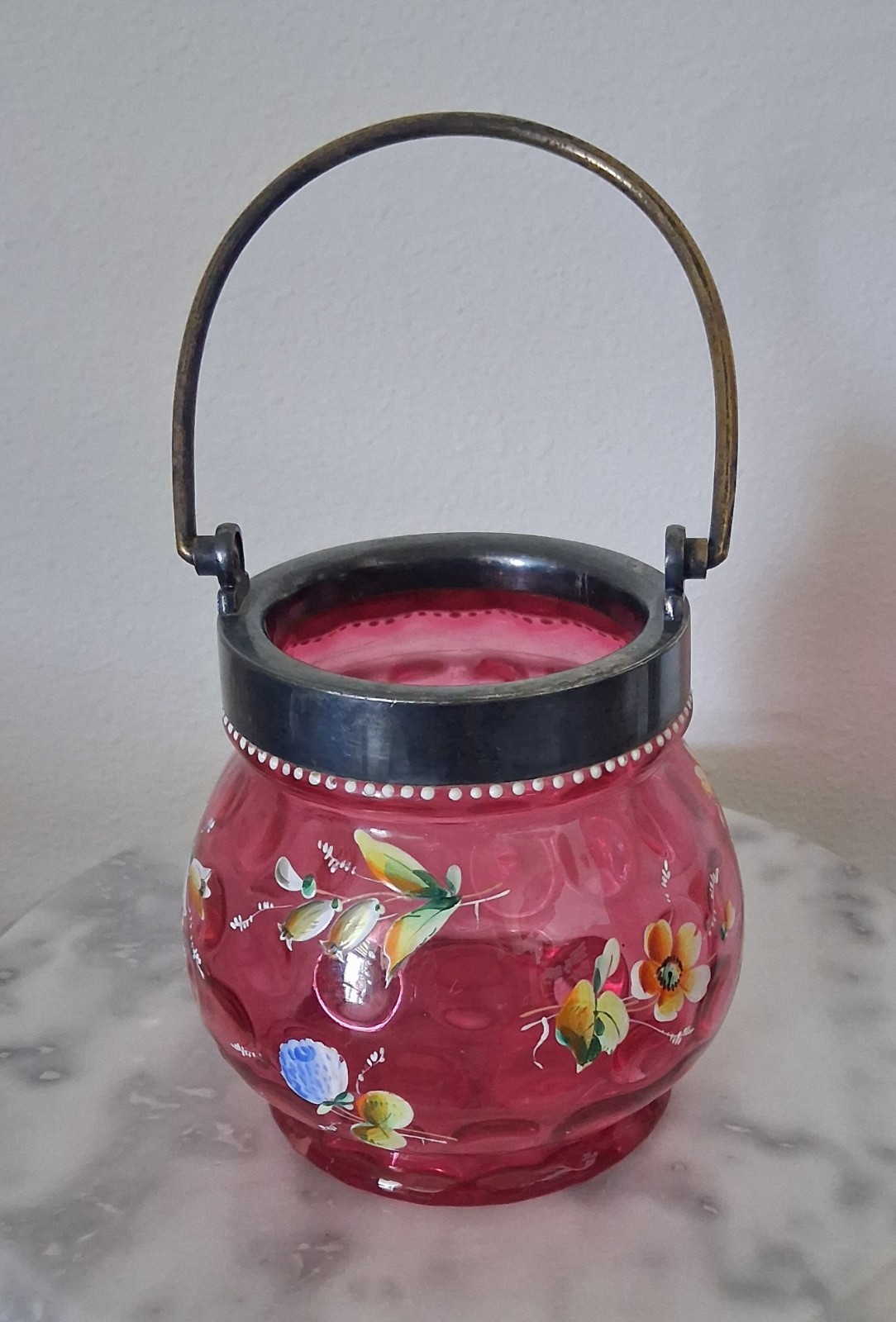Victorian European Handled Floral Enamel Decorated Biscuit Jar