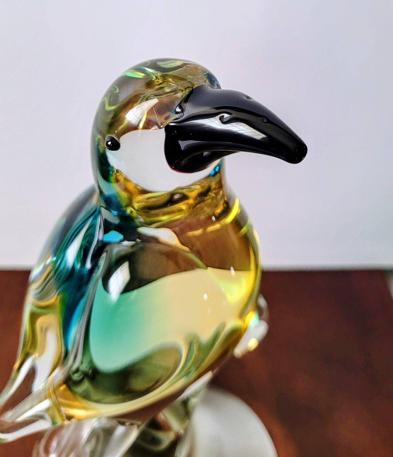 Vintage Murano/ Murano-Style Art Glass Toucan- Pretty Aqua & Amber Sommerso 8″H