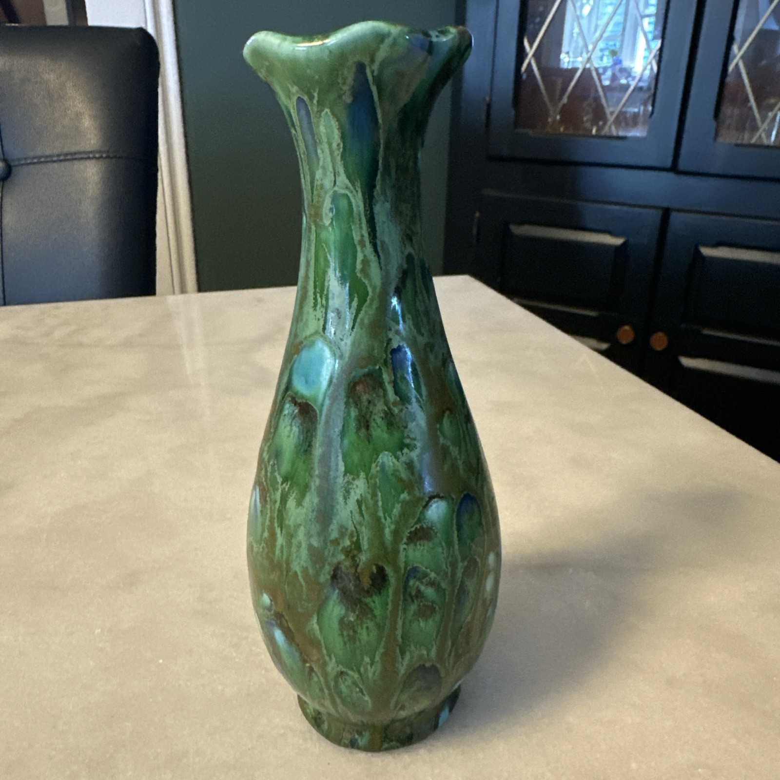 Vintage Ceramic Drip Glaze Blue, Green & Brown Vase 7″H