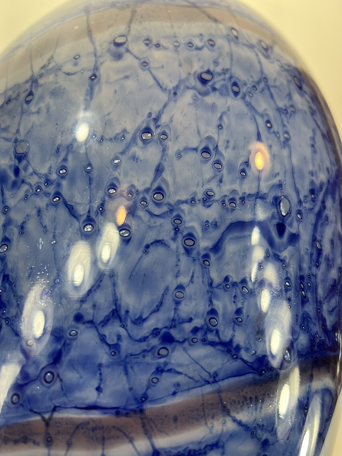 Large Vase Blue Mouth Blown Art Glass Sea Scape Gold Dust vintage 12.5″