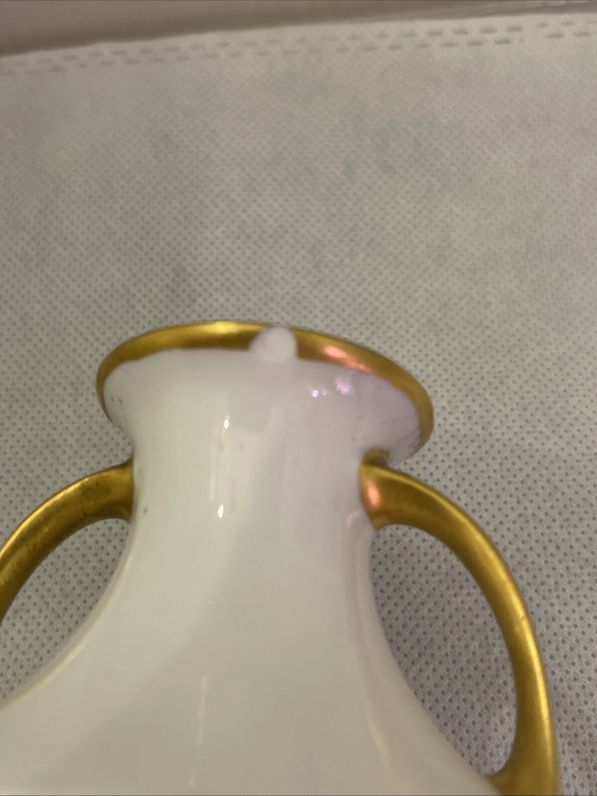 Antique RS Germany 5 1/2” Handled Vase~White /yellow Lemon Tree