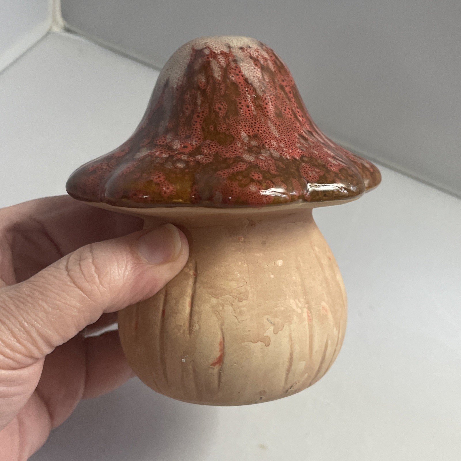 Vintage Drip Glaze Ceramic Mushroom Brown Toadstool Fairy Garden Fantasy 4 Inch