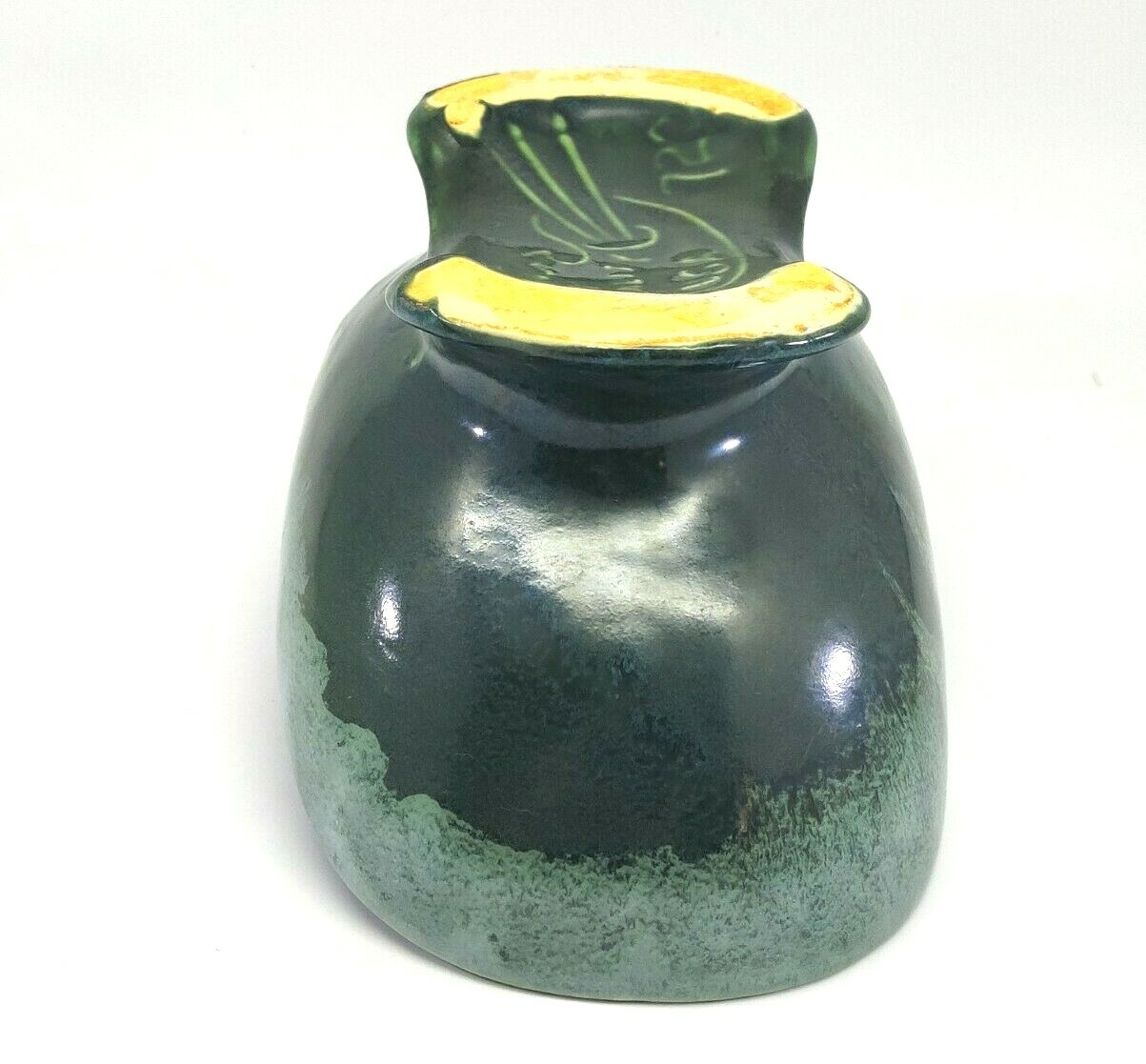 VTG Drip Glaze Vase Planter Green Mid Century Modern USA