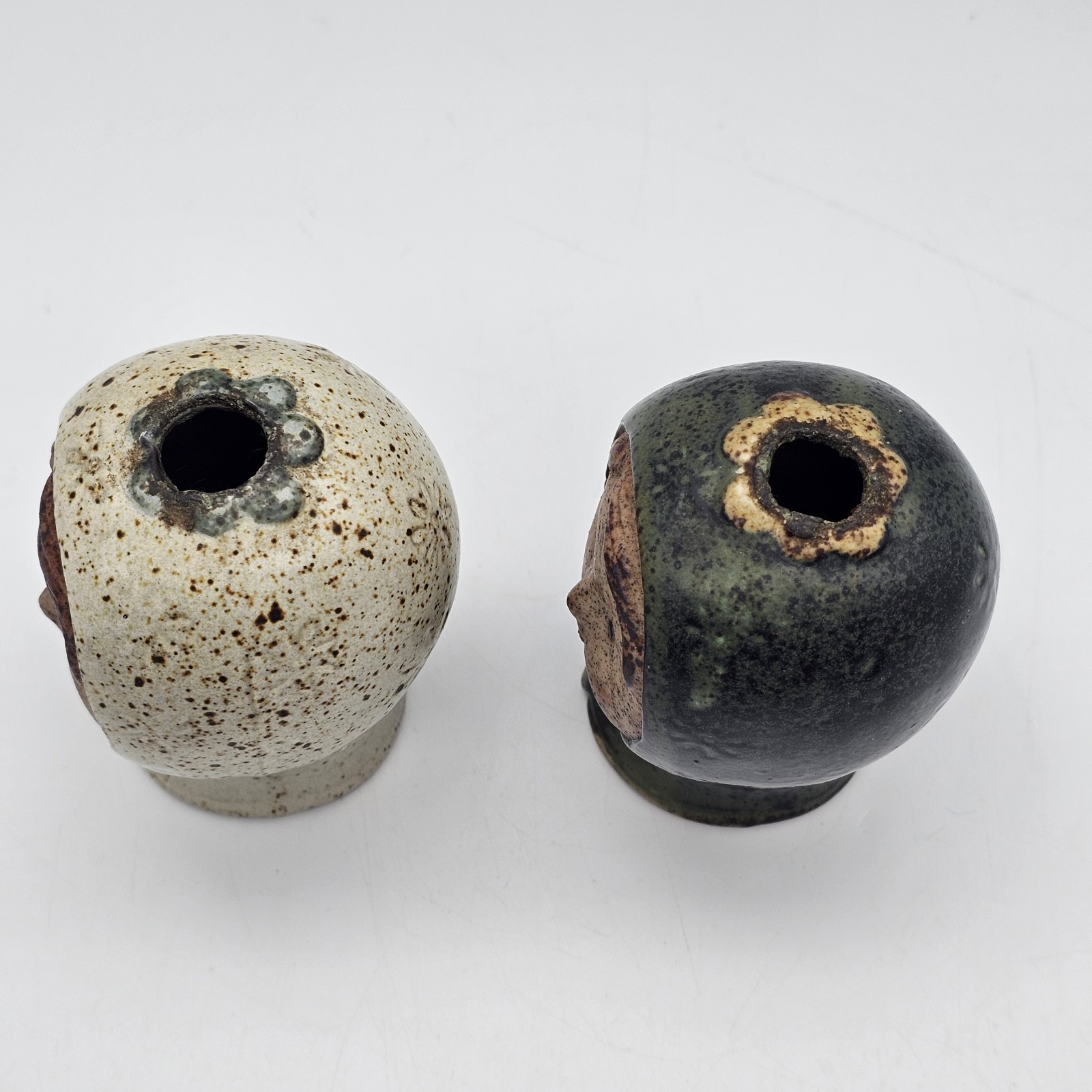 Uctci Pottery Heads Bud Vase Candle Holder Pair Japan Mid Century