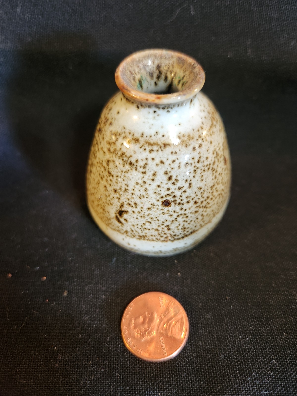 Vintage Studio Pottery Bud Vase Speckled Brown Cream Ceramic Vase