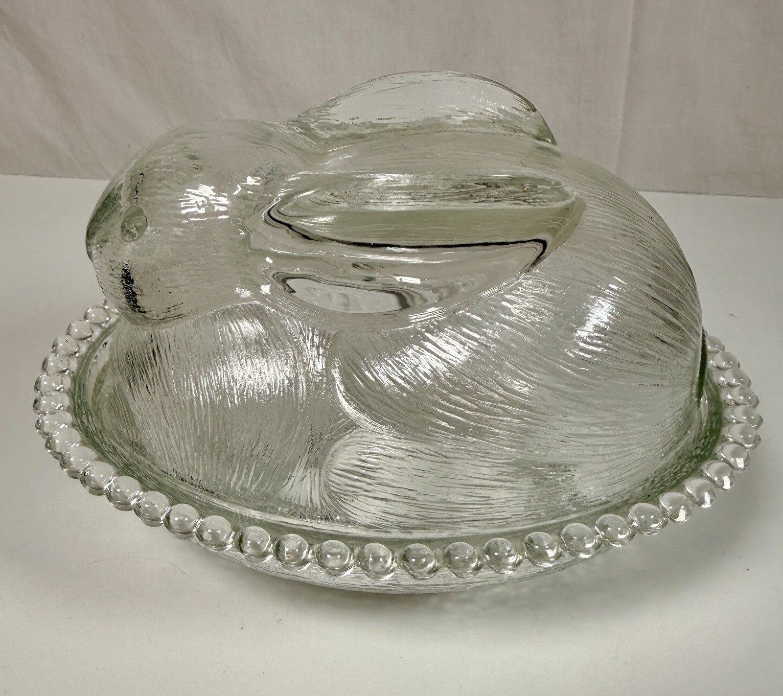 Vintage Rabbit Bunny Hen on Nest Basket Dish Clear Indiana Glass Rare