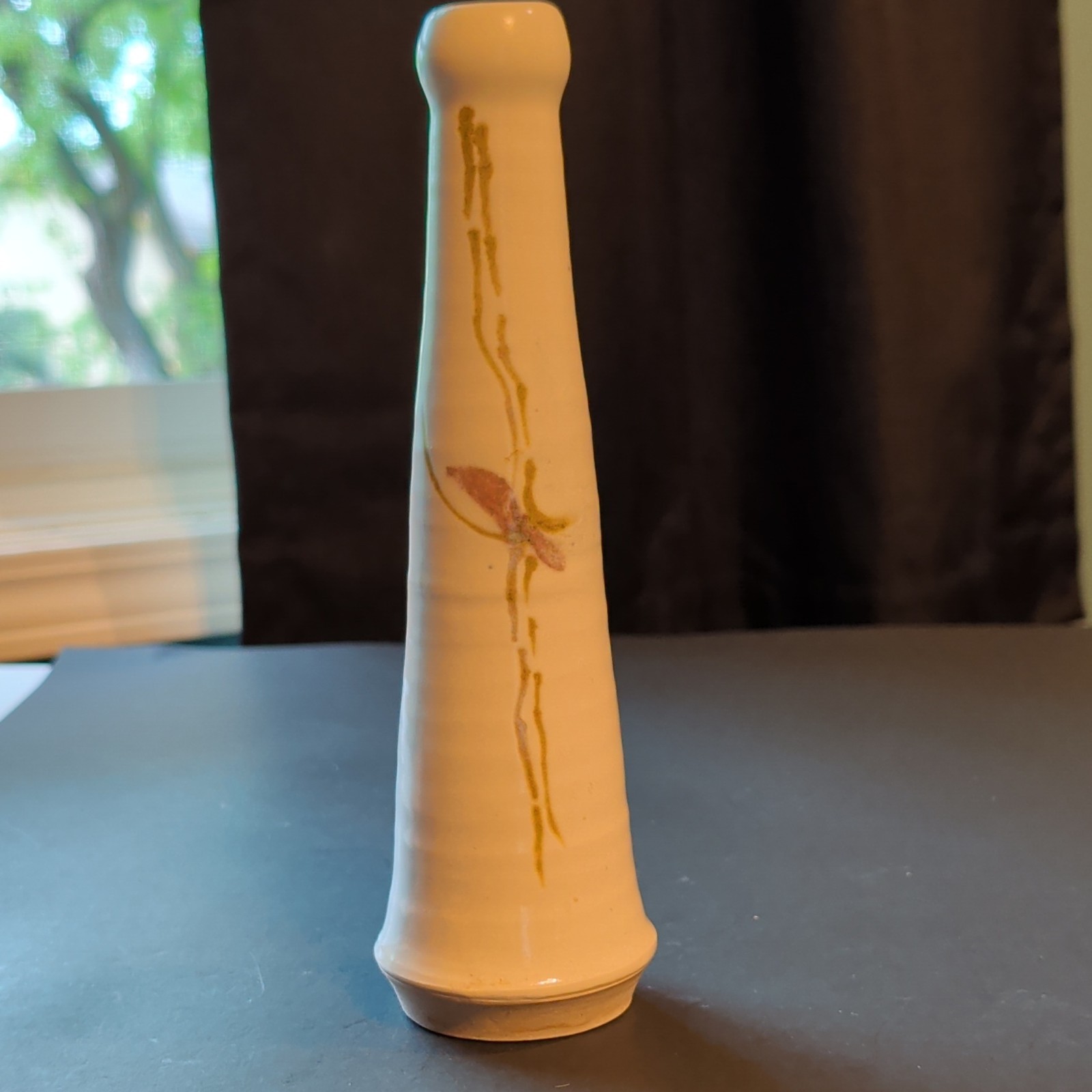 Handmade Ceramic Vase White Yellow Brown Abstract Glossy Pottery 7″ Tall