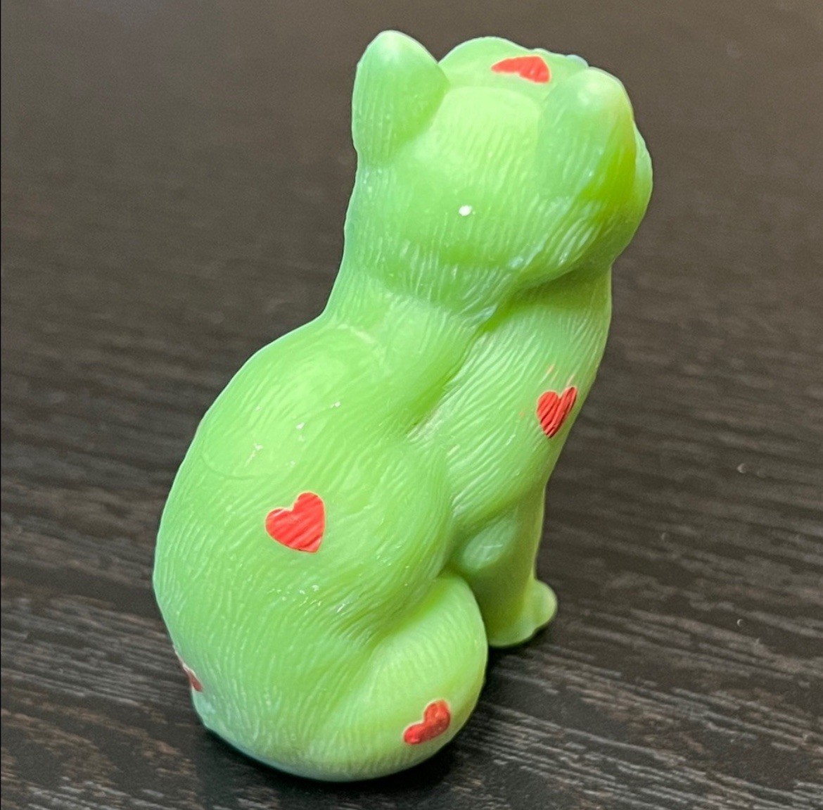 RARE Early Mosser glass sitting cat Green Slag Glass Factory Handpainted