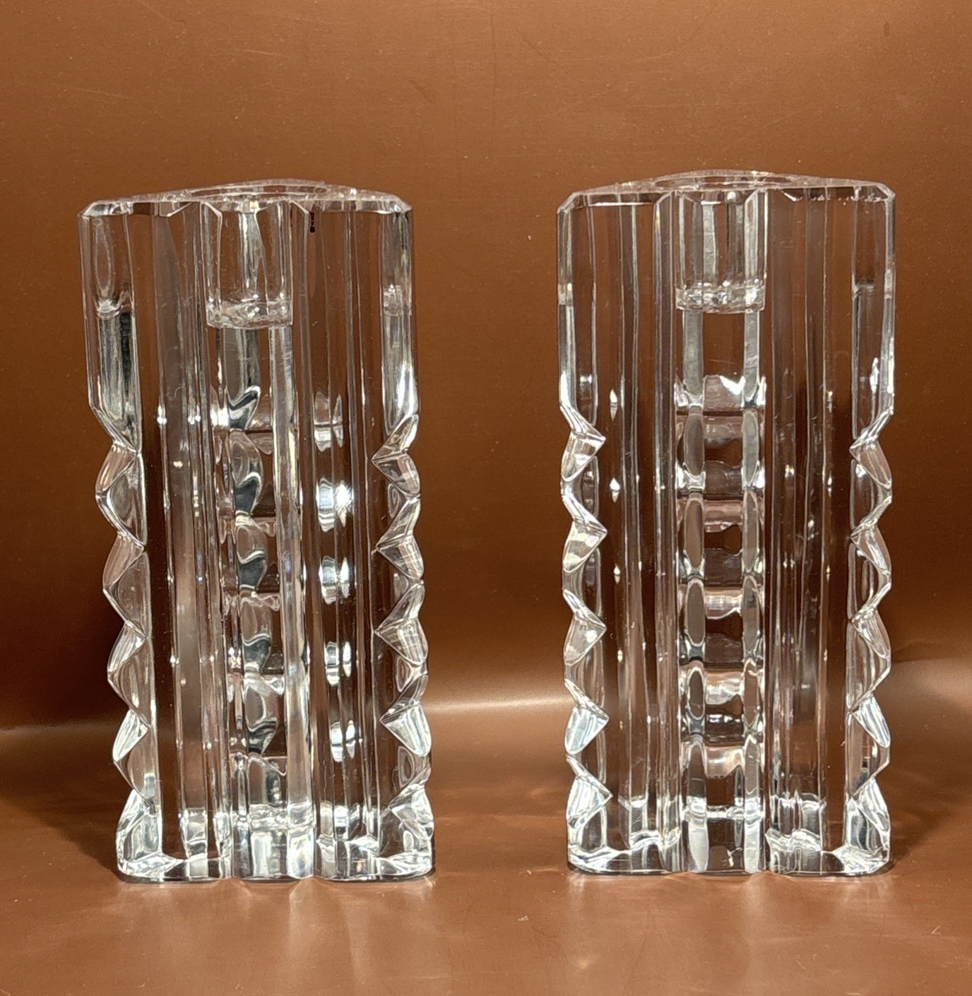 Rogaska Lead Crystal Candle Holders Exquisite Crystal. 5 By 2 3/4 In’s Signed