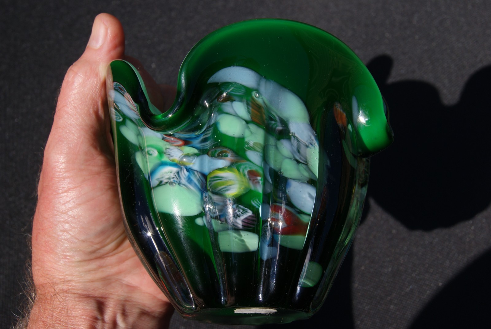 Vintage Norleans Japan Decorative Art Glass Heavy Paperweight Bud Vase Green