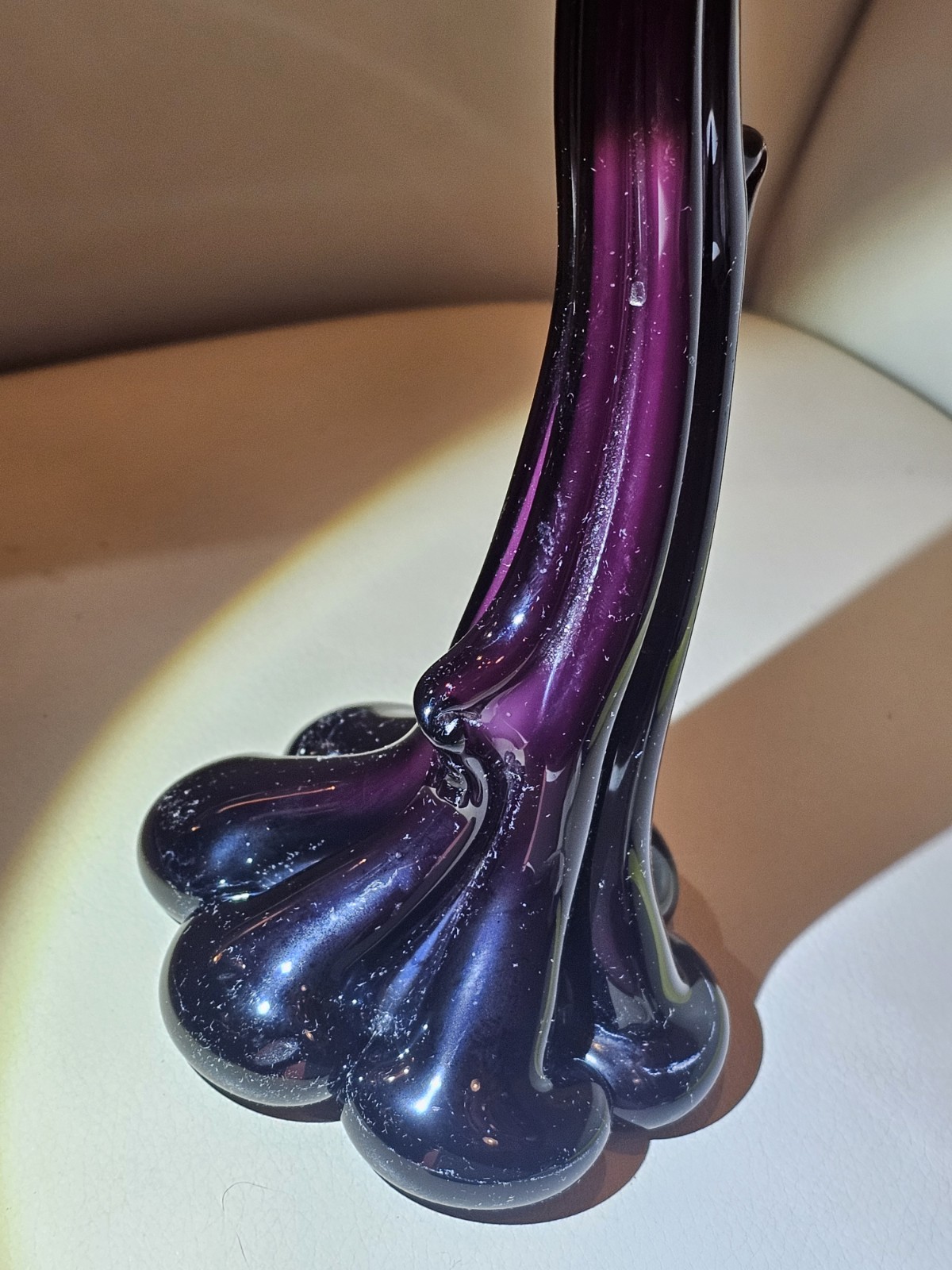Vintage Purple Swung Art Glass Vase Tree Trunk 7.5″