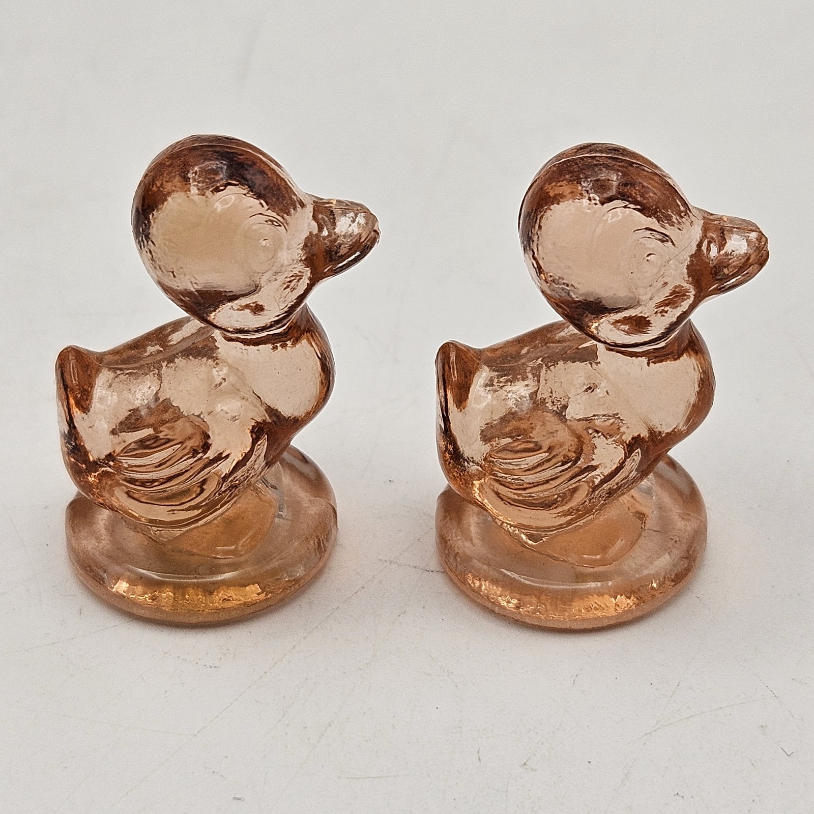 Boyds Glass ~ PAIR ~ Debbie Duck Ducklings ~ Light Rose ~ 1 1/2 inches